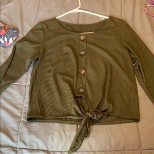 Shein forest green button down top